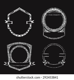 Chalk frames and labels. Set of hand-drawn chalkboard. Vector illustration