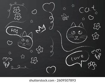 chalk funny doodles book cover with cats, stars and hearts