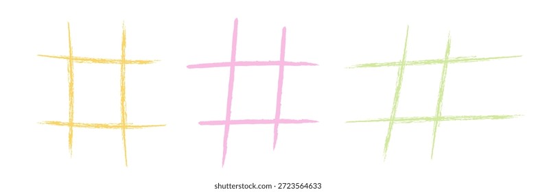 Chalk game board for tic tac toe game. Set of colorful doodle grids.