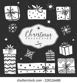 Chalk gift boxes. Christmas collection. Hand drawn illustration. Design elements. Vol.2