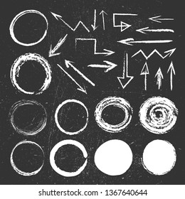 Colección de elementos gráficos - flechas, fotogramas redondos y formas. El chaleco forma una pizarra negra. Ilustración del vector