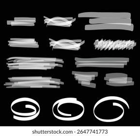 Chalk graphic elements collection - arrows, frames, rectangle, oval and round shapes. Chalk forms on black board, vector illustration, Hand drawn sketch hand drawn elements, scribble line brush.