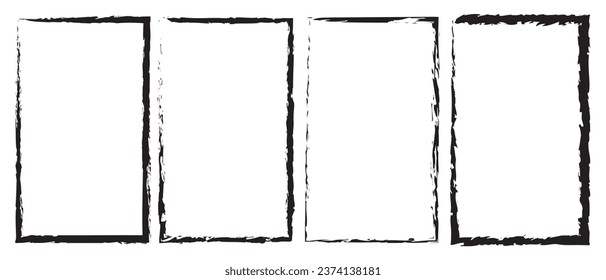 Chalk graphic elements. Rectangle frame line. Vector set of hand drawn chalk frames, arrows, oval, grunge line, rectangle, strokes, stripes. Grunge photo frames