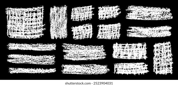 Chalk grunge backgrounds set. Chalkboard abstract sketches. White chalk pencil hatches and scribbles. Grungy backdrops collection.