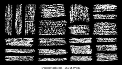 Fundo grunge giz definido. Esboços abstratos de quadro-negro. Escotilhas de lápis de giz branco e rabiscos. Coleção de cenários sujos.