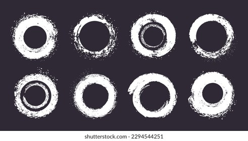 Chalk grunge frames. Abstract brush borders, chalk pencil frame. Round hand drawn borders flat vector illustration set
