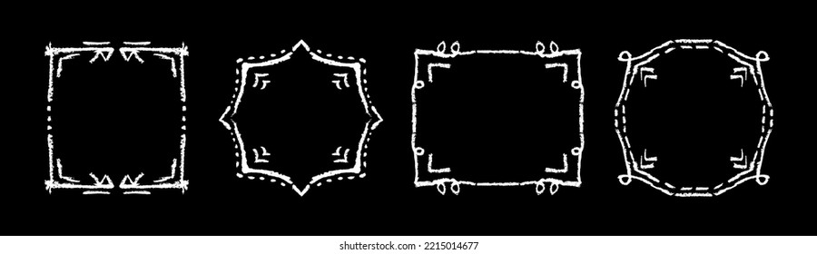 Chalk grunge frames set. White chalk sketches. Grunge frames collection. Chalkboard hatches and scribbles. Grungy framings.