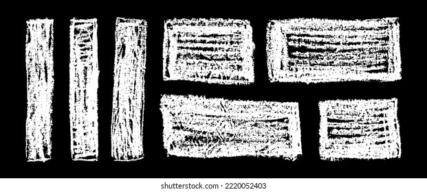 Chalk grunge rectangles set. Chalkboard sketches. Grunge rectangular shapes collection. White chalk rectangles and squares. Grungy framings.