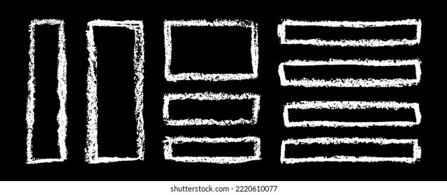 Chalk grunge rectangular frames set. Chalkboard sketches. Grunge frames collection. White chalk rectangles and squares. Grungy framings.