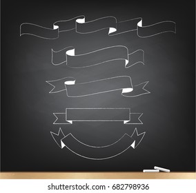 Chalk grunge ribbon on blackboard set for design banner, badge and icon on white background, vector illustration