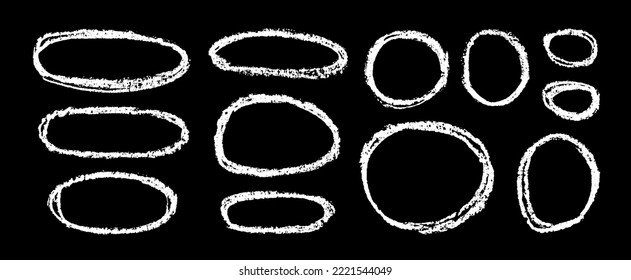 Chalk grunge round frames set. Chalkboard sketches. Grunge frames collection. White chalk circles. Grungy framings.