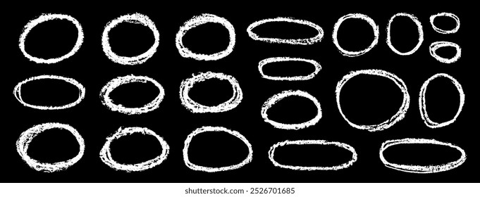 Chalk grunge round frames set. Chalkboard sketches. Grunge frames collection. White chalk circles. Grungy framings.