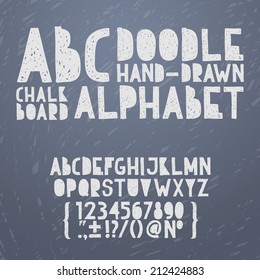 Chalk hand draw doodle abc, alphabet grunge scratch type font vector illustration