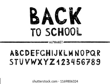 Chalk hand drawing alphabet, vector illustration.