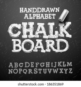 Chalk hand drawing alphabet, vector illustration. 
