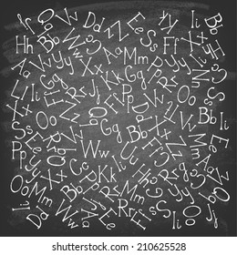 Chalk hand drawing alphabet. Vector illustration.