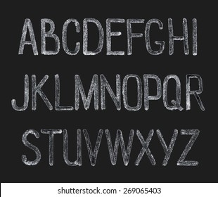 Chalk Hand Drawing Alphabet, Vector Illustration. ABC Painted Letters.
