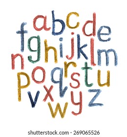 Chalk hand drawing alphabet, vector illustration. ABC Painted Letters.