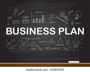 Chalk hand drawing with business plan word. Vector illustration.