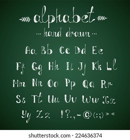 Chalk hand drawing doodle alphabet and punctuation in vector