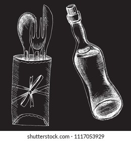 Chalk hand drawing. Element for a picnic-style Doodle on a black Board background.