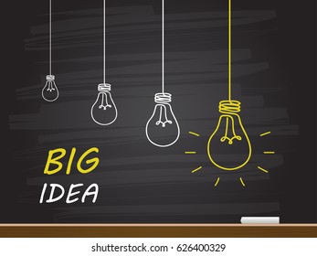 Chalk hand drawing with light bulb. Vector illustration.
