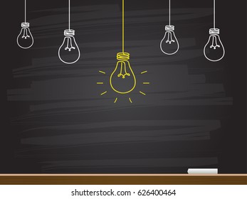 Chalk hand drawing with light bulb. Vector illustration.