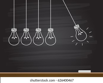Chalk hand drawing with light bulb. Vector illustration.