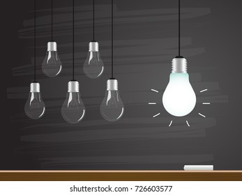 Chalk hand drawing with light bulb. Vector illustration.