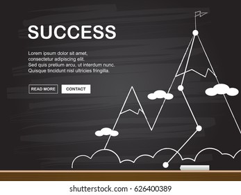 Chalk hand drawing with mountain. Vector illustration.