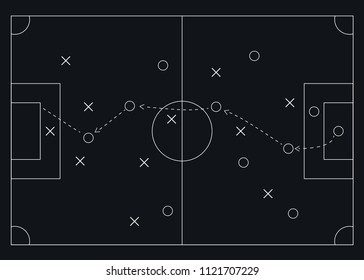 Chalk hand drawing with soccer game strategy. Vector illustration.