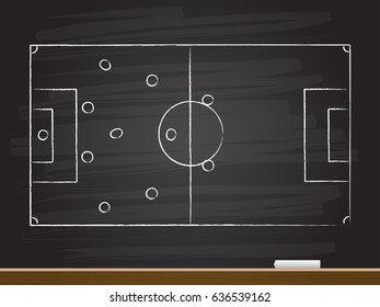 Chalk hand drawing with soccer game strategy. Vector illustration.