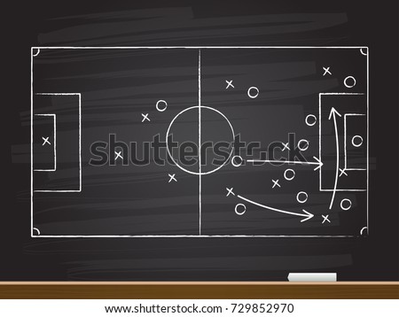 Chalk hand drawing with soccer game strategy. Vector illustration.