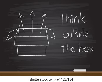 Chalk hand drawing with think outside the box. Vector illustration.