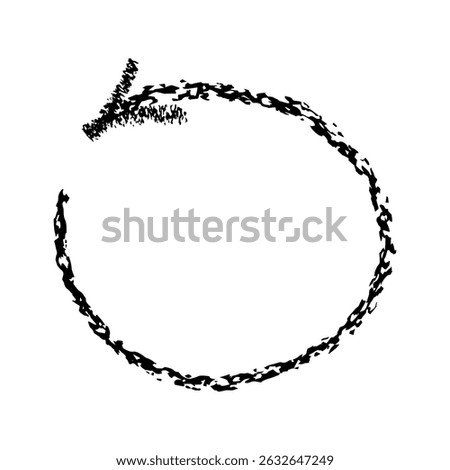 Chalk hand drawn circle arrow. Vector textured charcoal doodle sketch arrow back