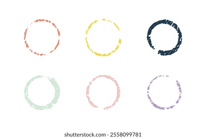 Chalk hand drawn color circle highlight. Doodle pastel charcoal vector round frame, spiral. Crayon stylish design element by pen or pencil. Kids circle curves