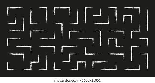 Chalk hand drawn corner elements, text corners, rectangular frames, quote frame, geometric pattern. Crayon marker lines, underlines, frames, grunge texture, doodle vector sketch illustration on black