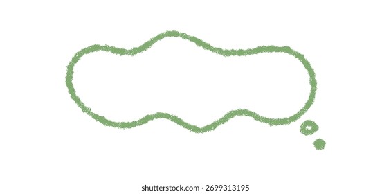 Balão de fala fluido desenhado à mão em giz com um contorno macio. Caixa de nuvem em branco e ícone de comentário redondo para mensagem ou pensamento. Elemento retangle para conceito criativo em ênfase verde.
