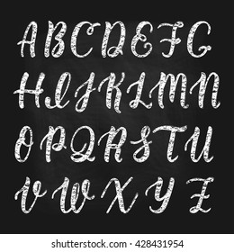 Chalk hand drawn latin calligraphy brush script of capital letters. Calligraphic alphabet. Vector illustration