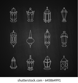 Chalk hand drawn ramadan lanterns collection. Vector eps10.