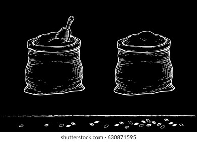 chalk hand drawn sacks with flour and grain