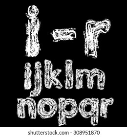 Chalk hand font: i-r lower case letters on a blackboard background, vector illustration