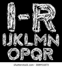 Chalk hand font: I-R upper case letters on a blackboard background, vector illustration