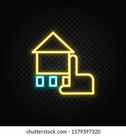chalk, hand, house neon icon. Blue and yellow neon vector icon.