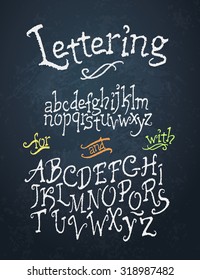 Chalk hand sketched uppercase and lowercase lettering. Vector illustration