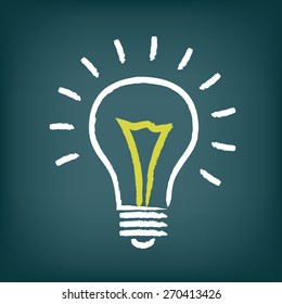 Chalk hand-drawn idea light bulb icon on gradient background. Vector EPS10 illustration.