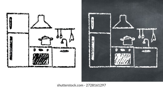 Vector de cocina dibujado a mano de tiza para cocinar arte. Ideal para colecciones de utensilios, herramientas de chef, menús de restaurantes, diseños culinarios de pizarra y utensilios de cocina.