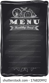 Chalk Healthy Food Fruit Menu, Chalkboard Background With Place For Text.