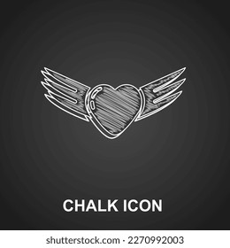 Chalk Heart with wings icon isolated on black background. Love symbol. Valentines day.  Vector