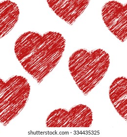 Chalk hearts seamless vector pattern